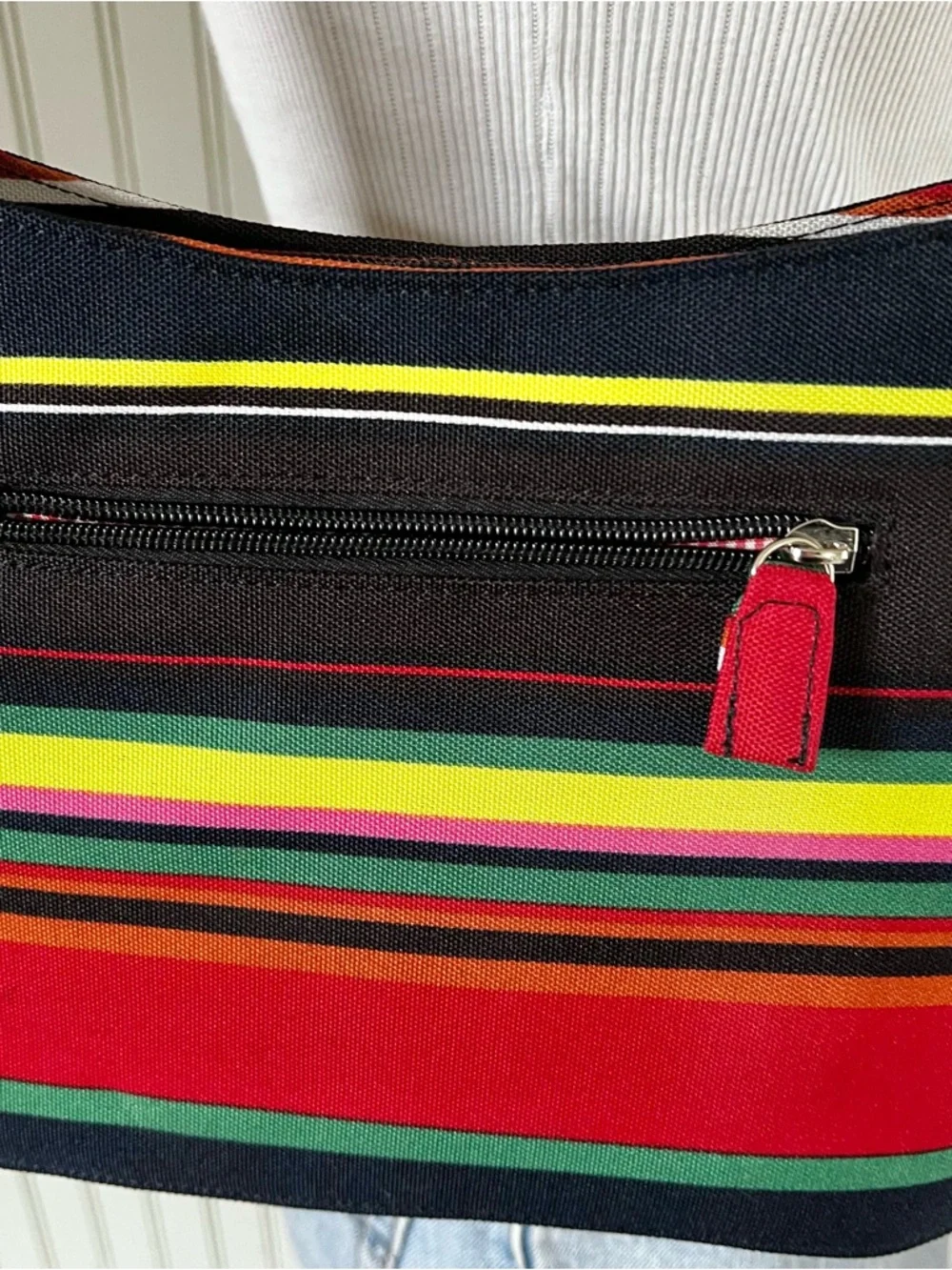 Kate Spade NY Vintage Y2K Bold Striped Multi Color Canvas Shoulder Bag